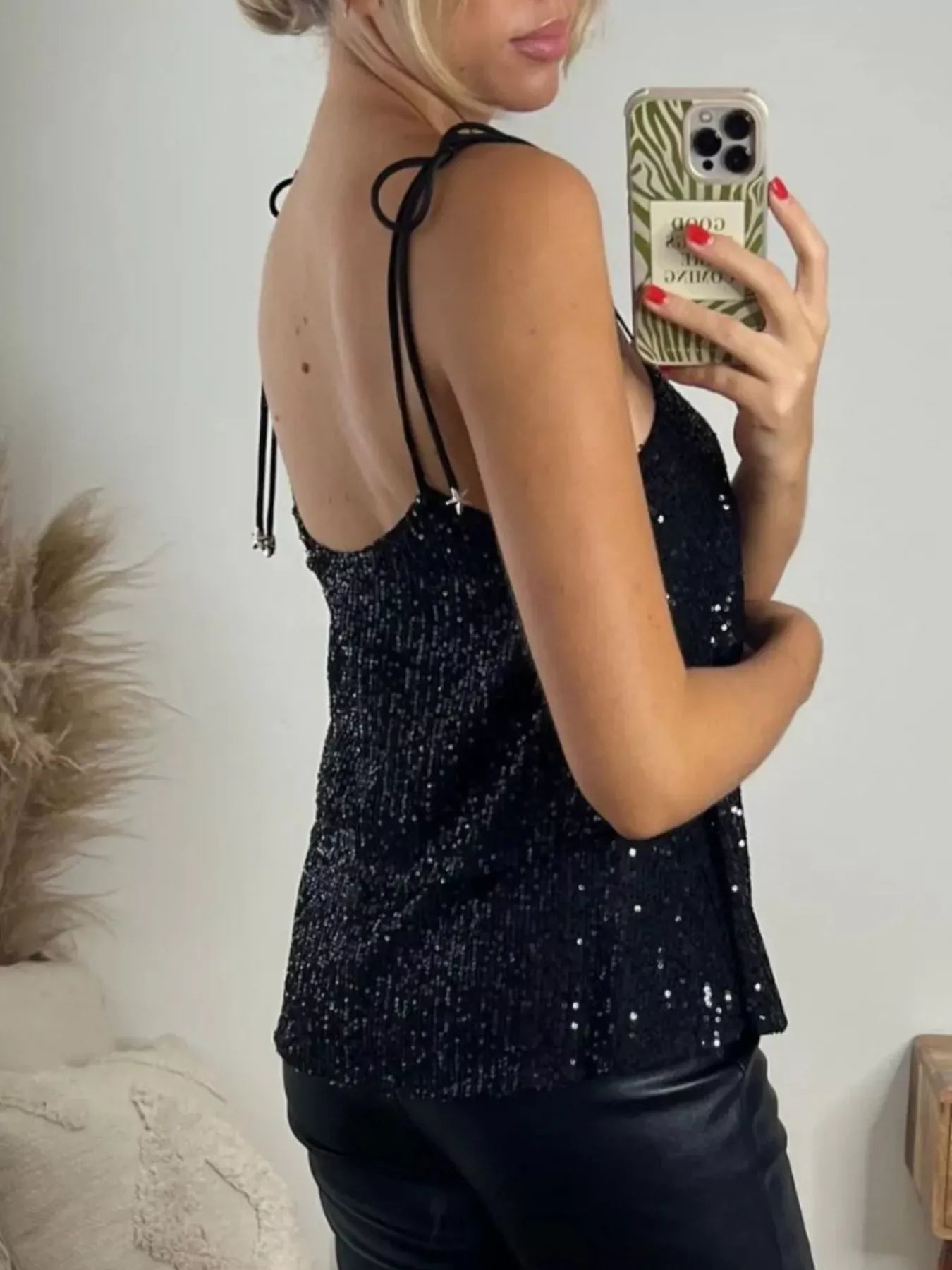 Trendsi Top Full Size Sequin Tie Shoulder Cami Plus Size