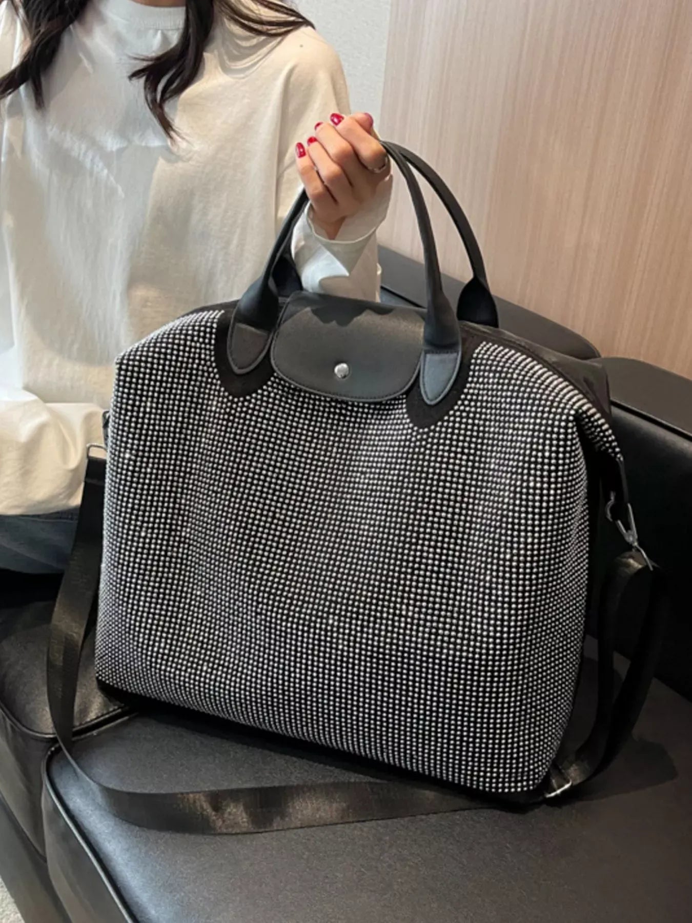 Trendsi Silver / One Size Rhinestone Embellished Crossbody Bag