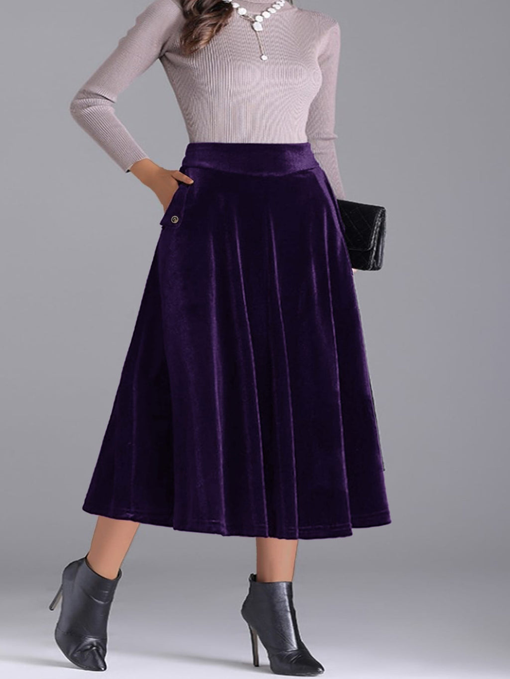 Trendsi Skirt Plus Size Elegant Velvet A-Line Midi Skirt