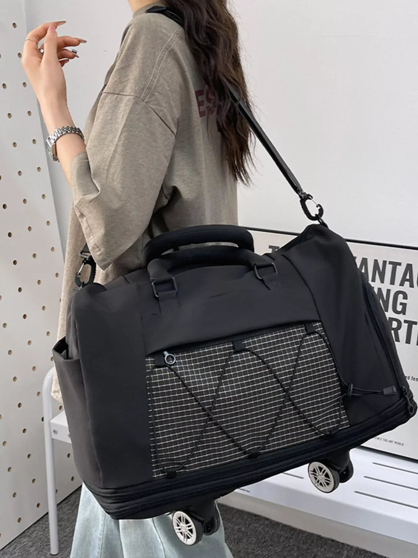 Trendsi Black / One Size Expandable Rolling Duffel Bag