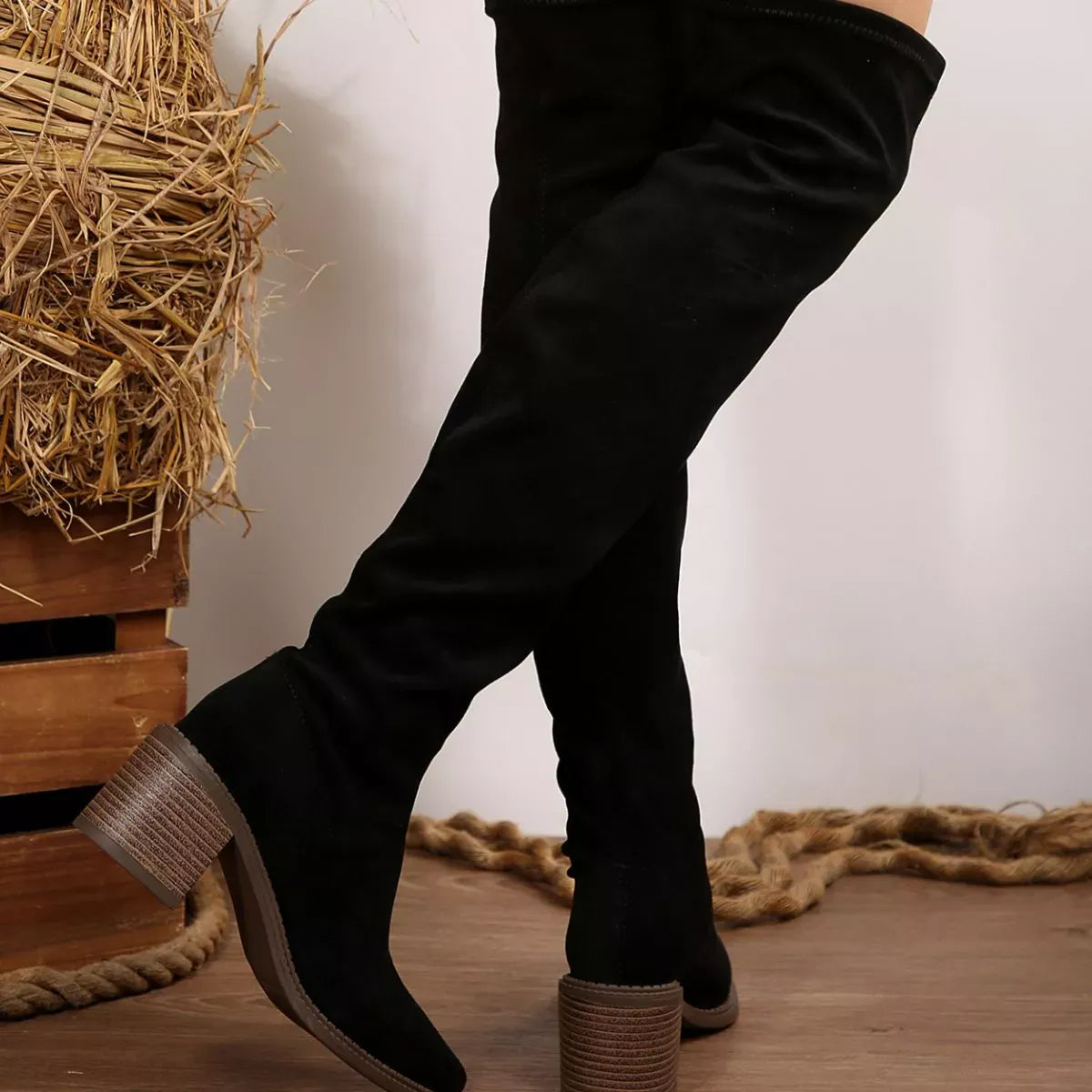 Trendsi Point Toe Block Heels Boots