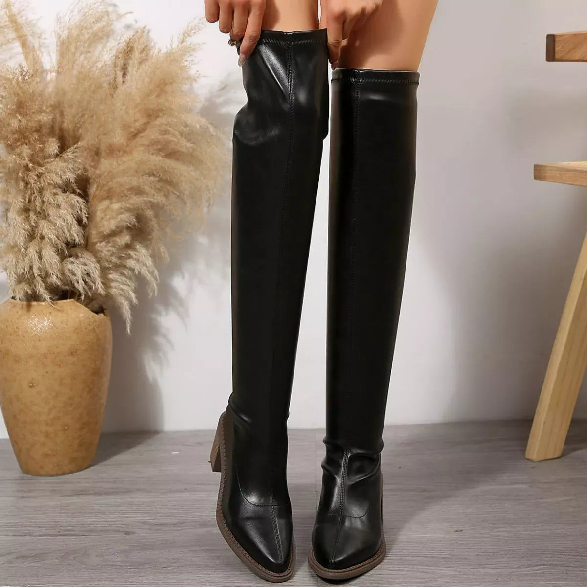 Trendsi Point Toe Block Heels Boots