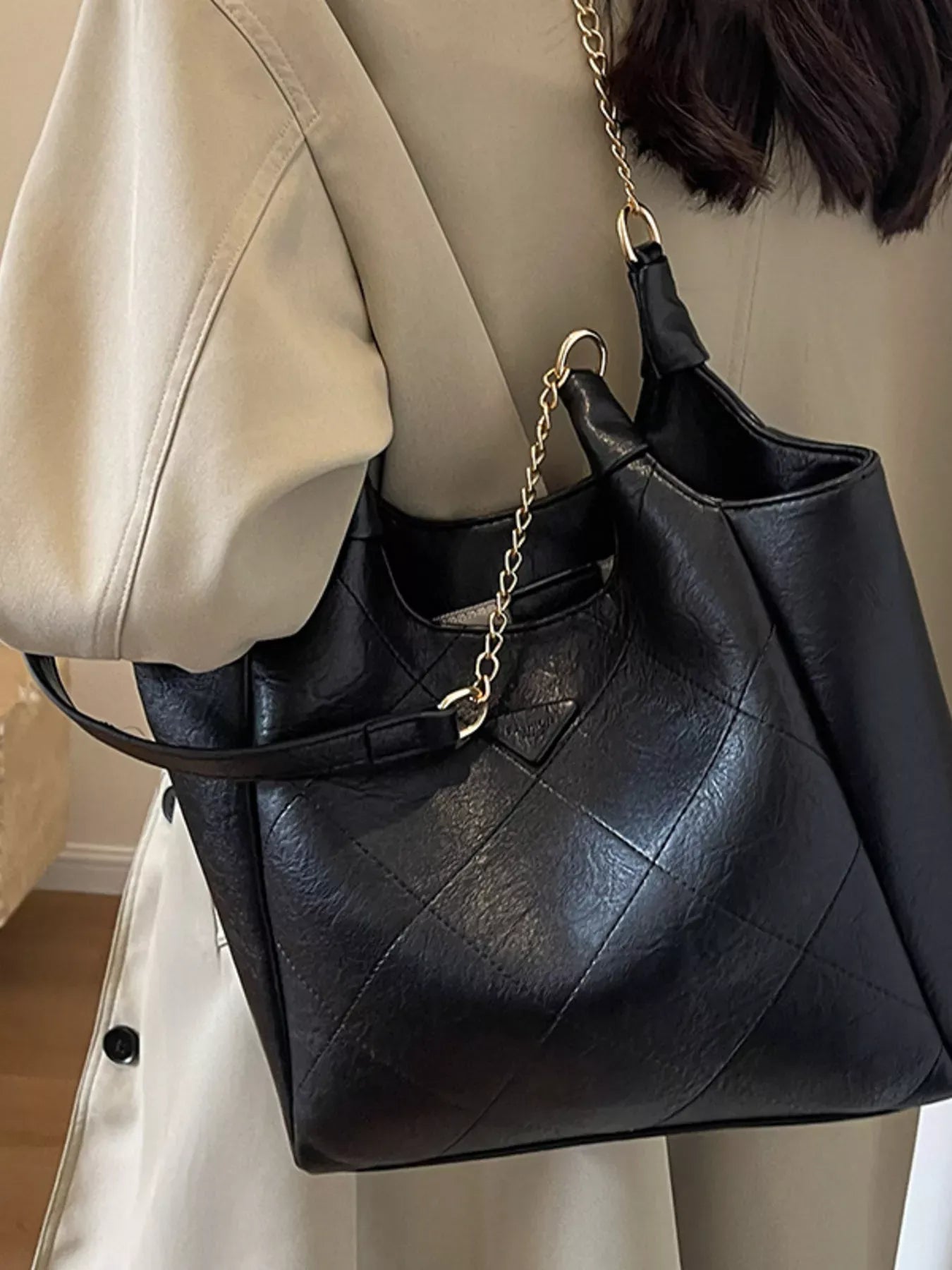 Trendsi Black / ONESIZE PU Leather Shoulder Bag