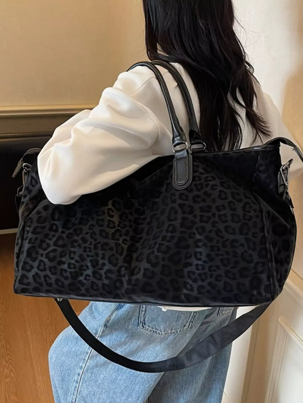 Trendsi Black / One Size Leopard Print Travel Bag
