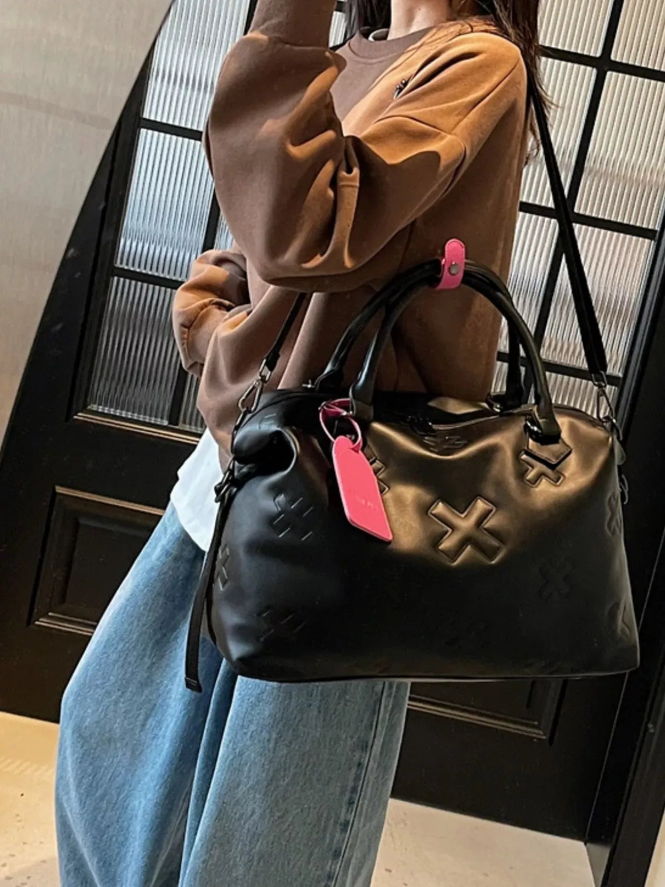 Trendsi Black / One Size Embossed Duffle Bag