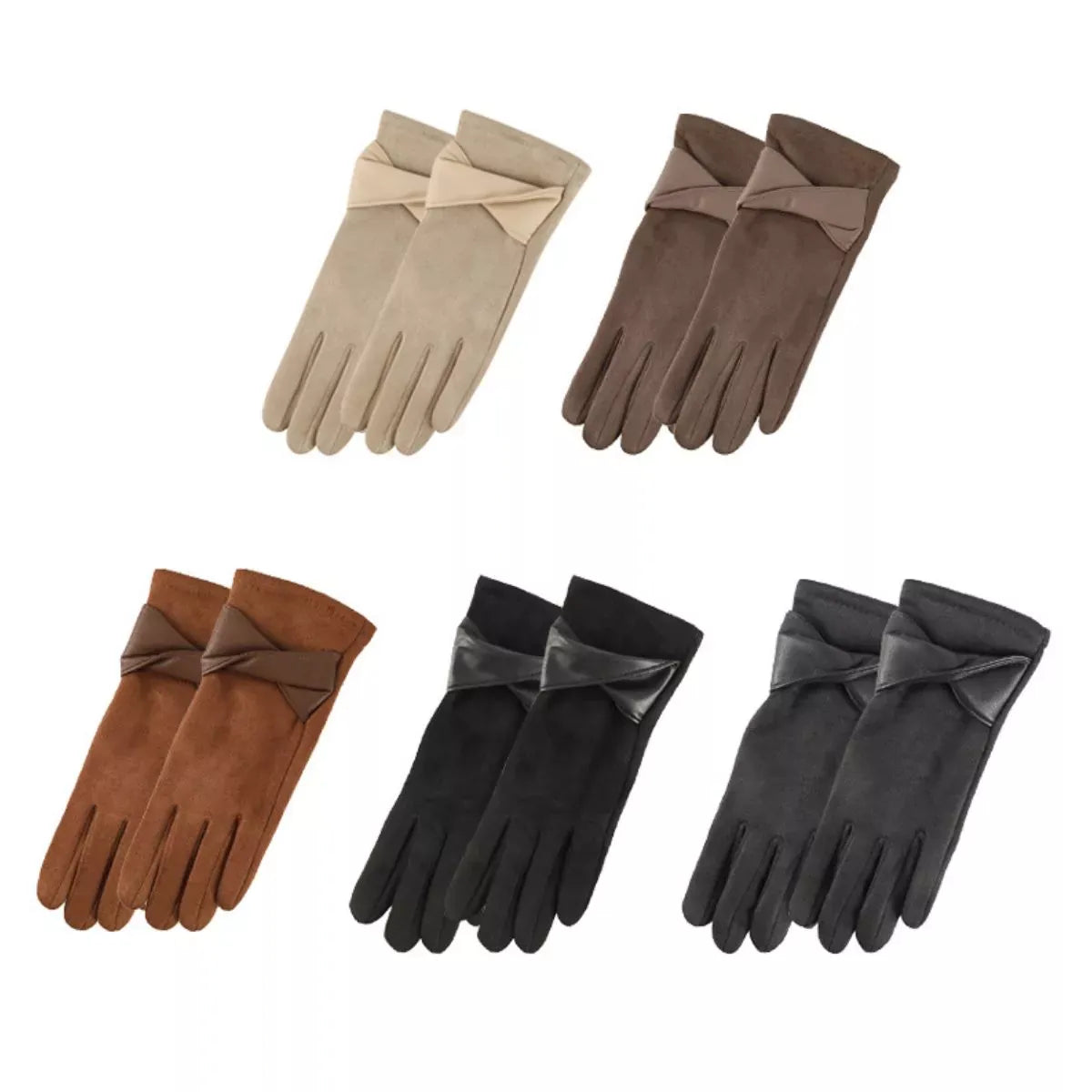 Trendsi Warm Leather Trimmed Suede Gloves