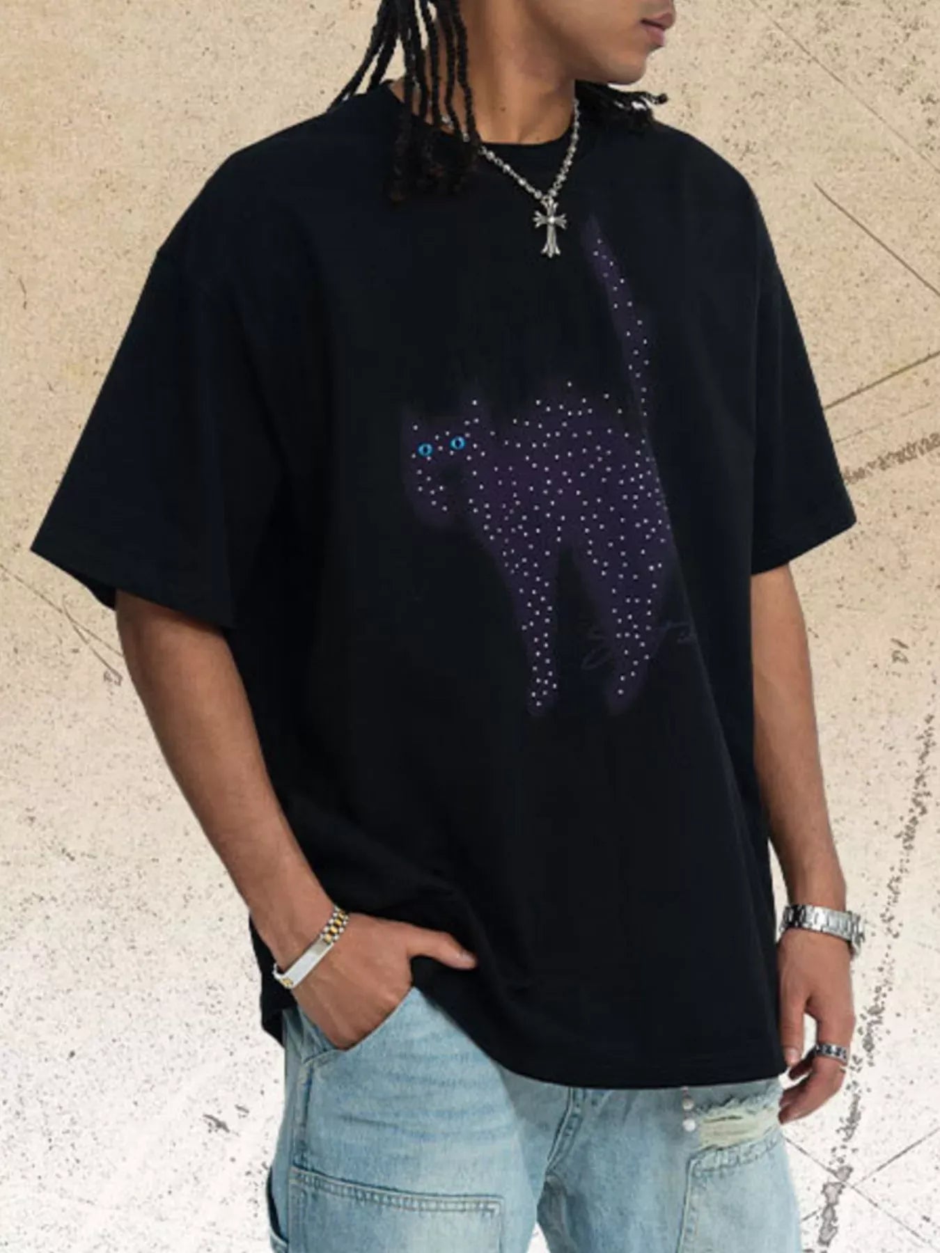 Trendsi Black / S Men's Cat Graphic Short Sleeve T-Shirt