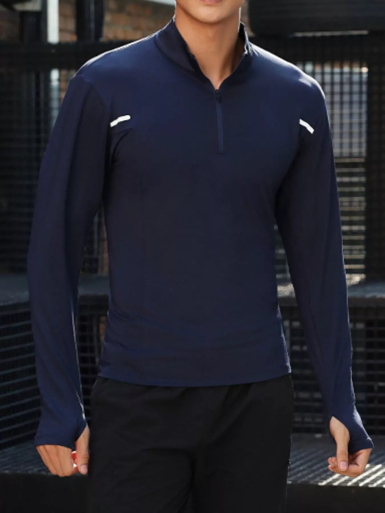 Trendsi Royal Blue / M Men's Plus Size Quarter Zip Long Sleeve Active T-Shirt