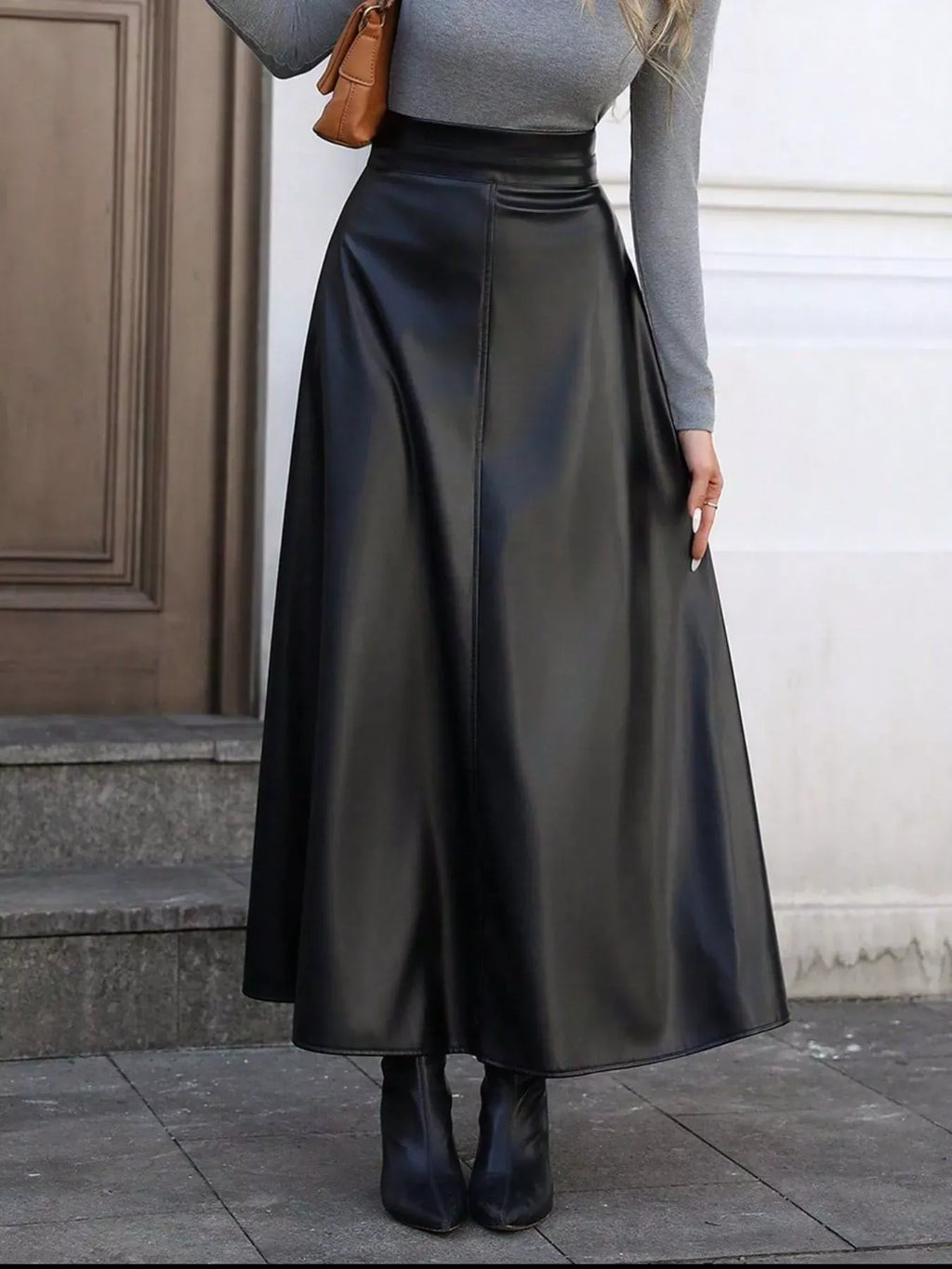 Trendsi Leather A-Line Midi Skirt
