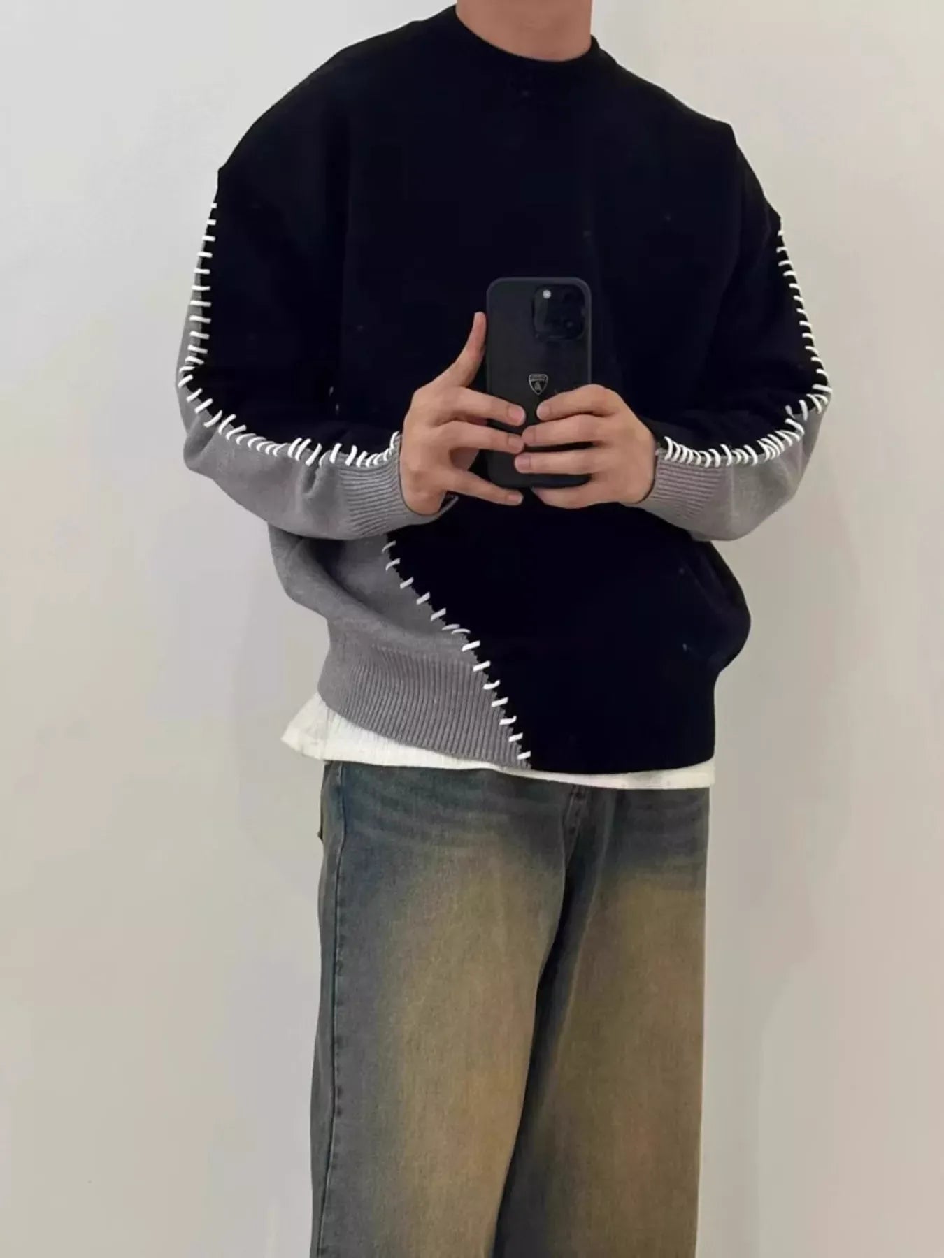 Trendsi Black / M Men's Plus Size Two-Tone Mock Neck Sweater