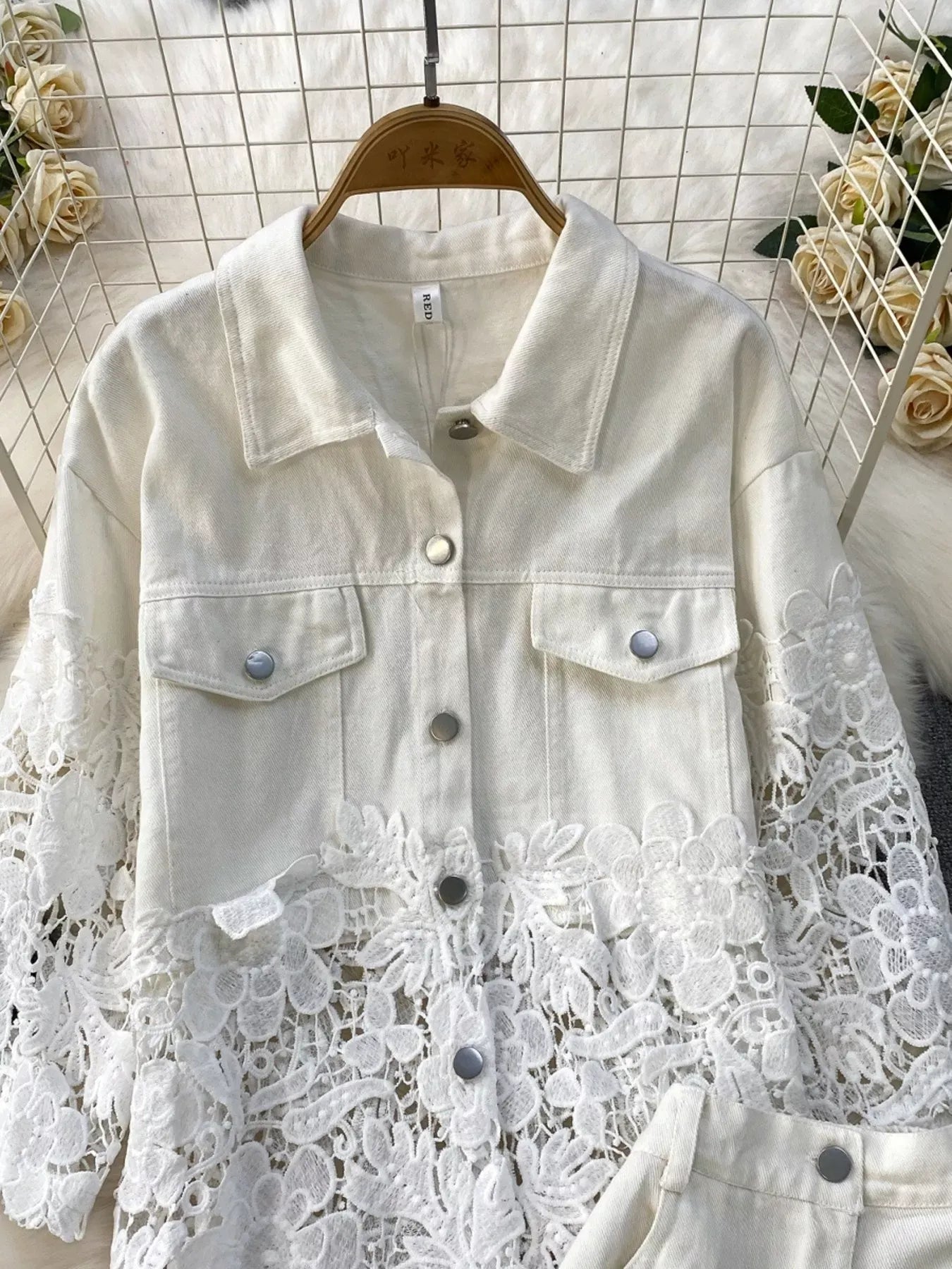 Trendsi Lace Patchwork Shacket and Pants Set