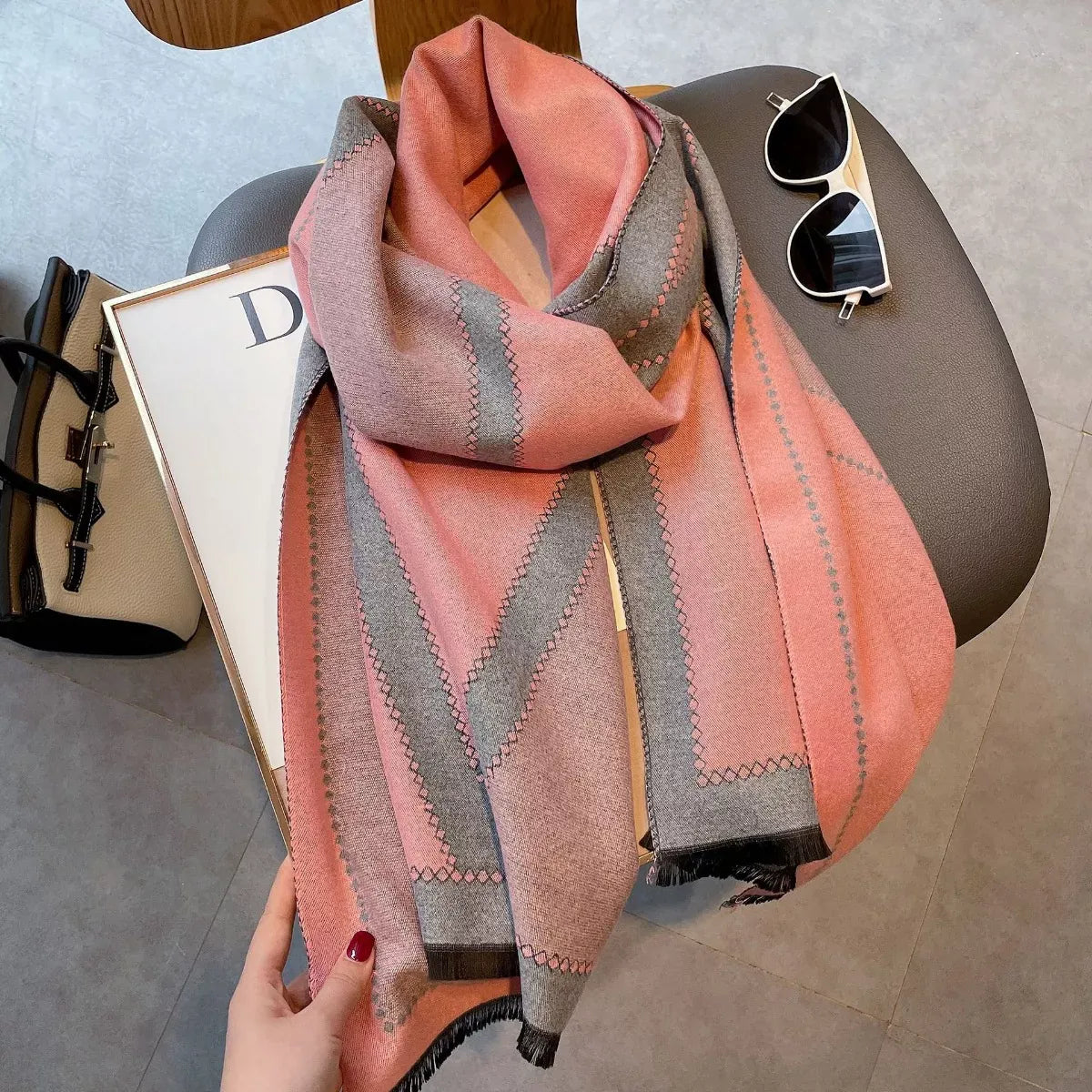 Trendsi Black / One Size Raw Hem Contrast Scarf