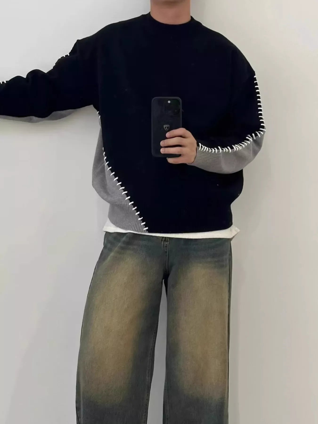 Trendsi Men's Plus Size Two-Tone Mock Neck Sweater
