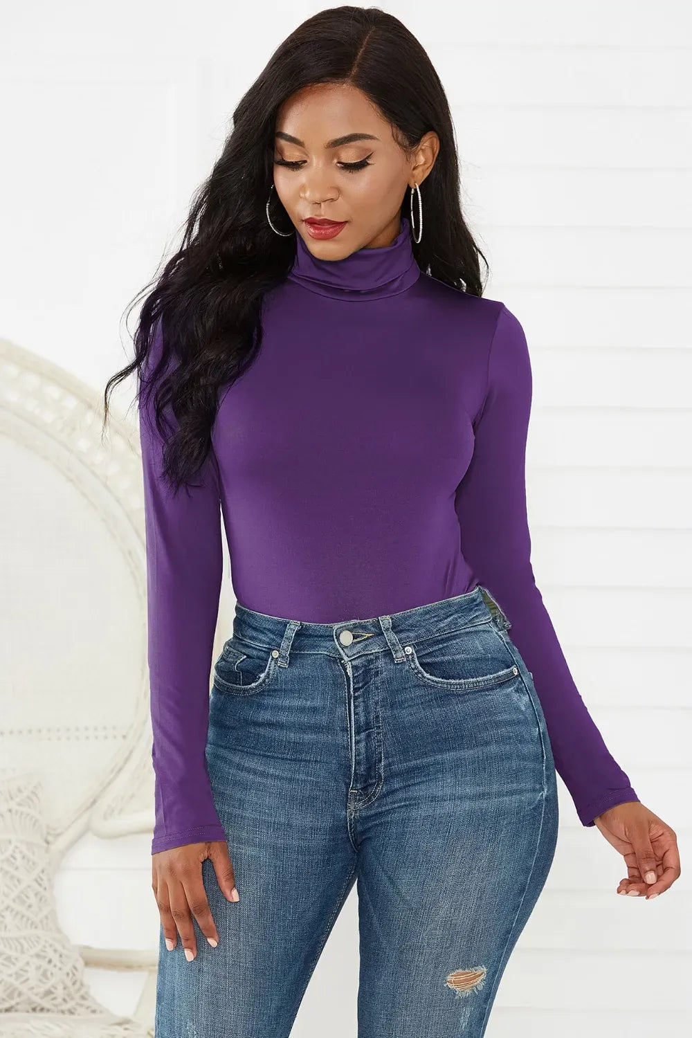 Trendsi Top Violet / S Turtleneck Long Sleeve Bodysuit