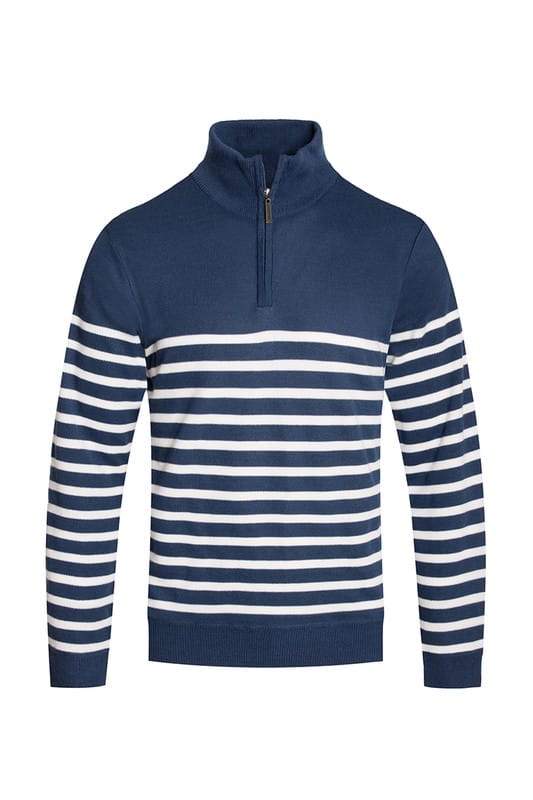 WEIV BLUE WHITE / S QUARTER ZIPPER PULLOVER SWEATER