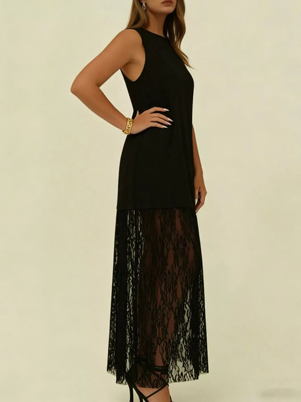 Trendsi Plus Size Sleeveless Lace Trim Maxi Dress