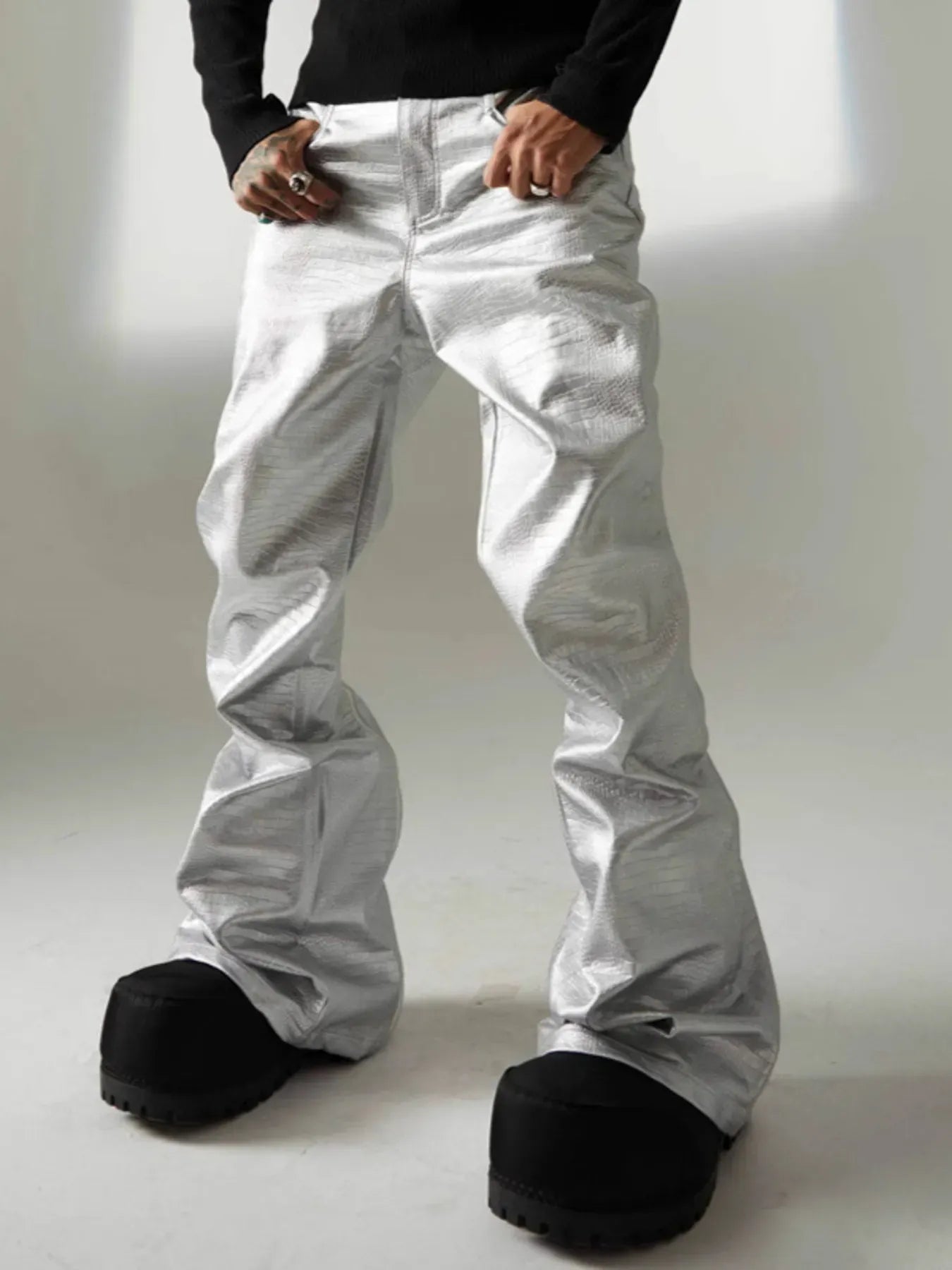 Trendsi White / S Men's Leather Loose Fit Pants