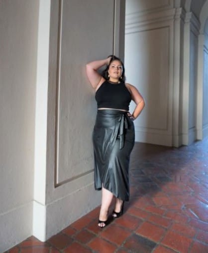 BYRKA Black / 1XL Faux Leather Maxi Wrap Skirt