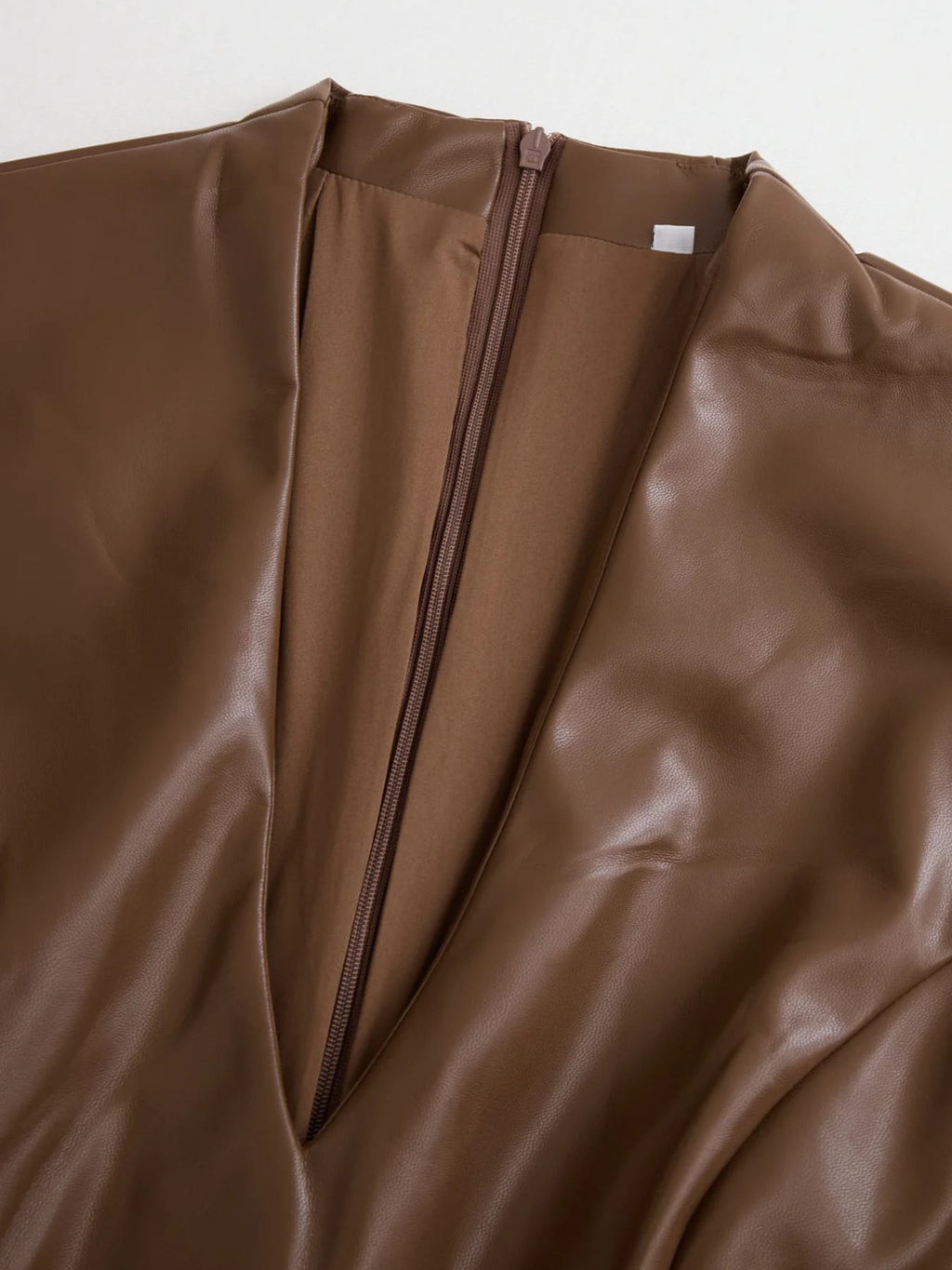 Trendsi Full Size Leather V-Neck Midi Dress Plus Size