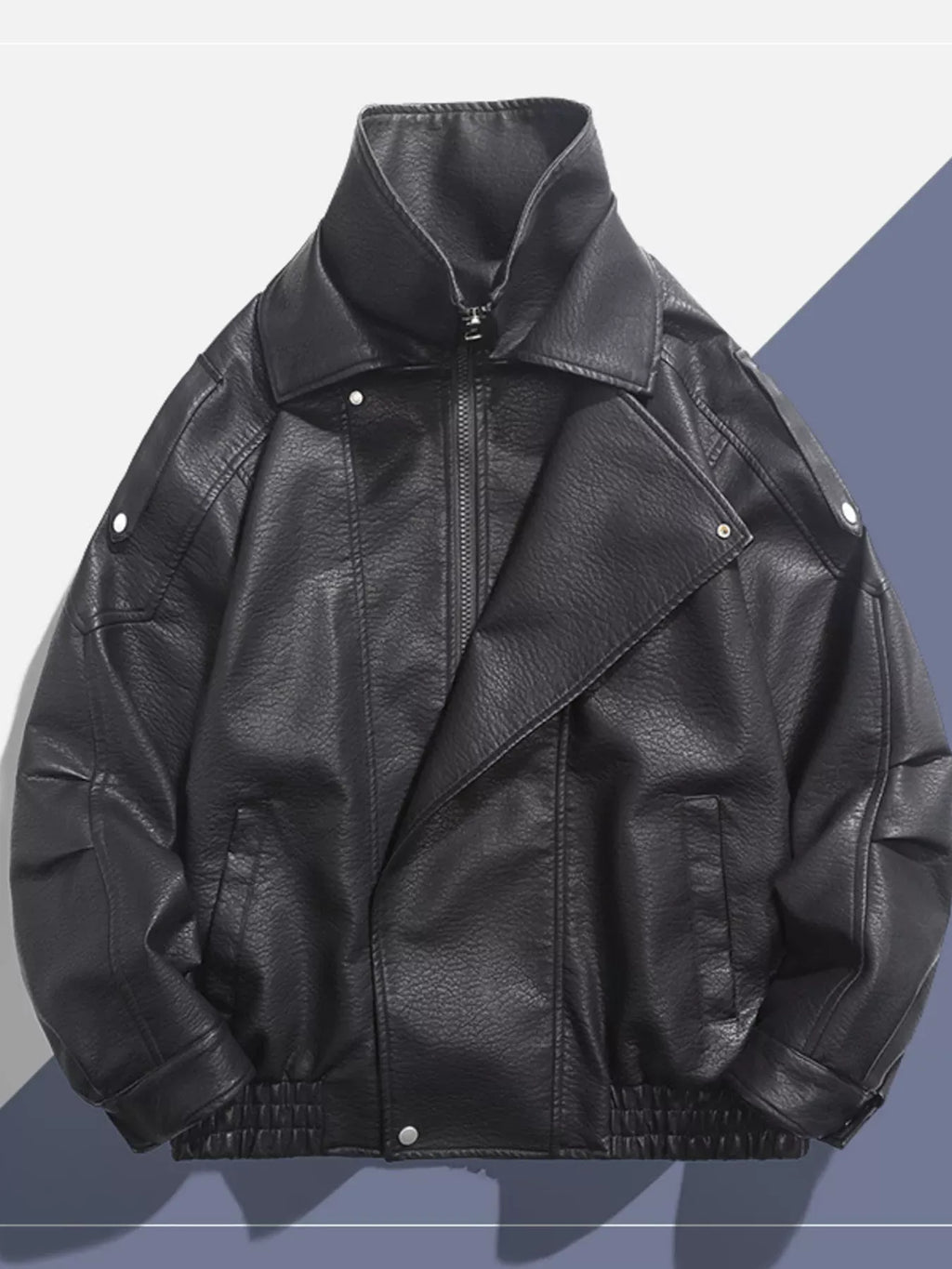 Trendsi Black / M Men's Zip Up Leather Moto Jacket