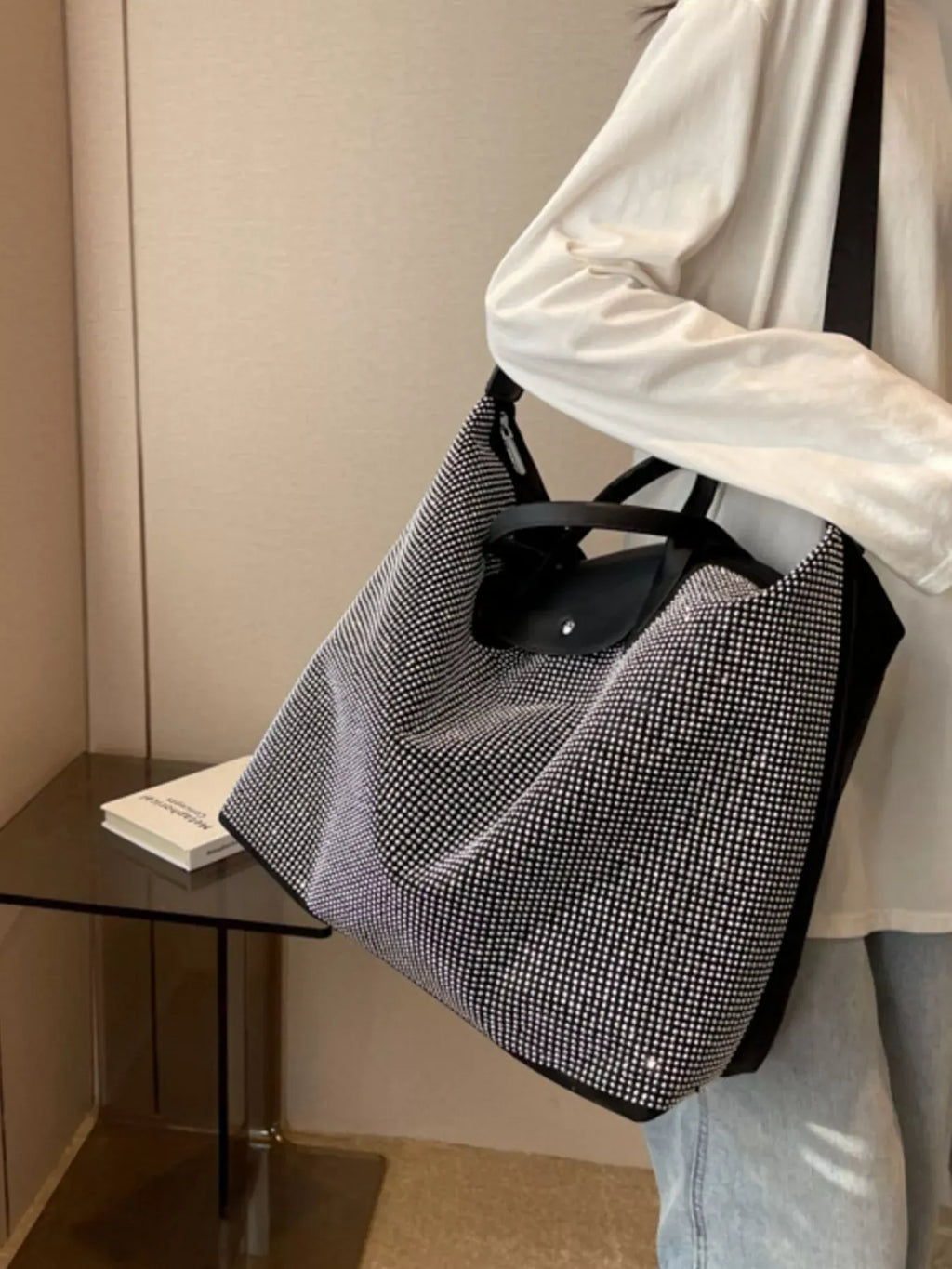 Trendsi Silver / One Size Rhinestone Embellished Crossbody Bag