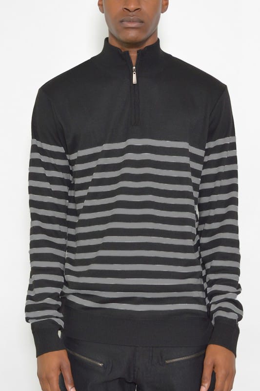 WEIV BLACK GREY / S QUARTER ZIPPER PULLOVER SWEATER