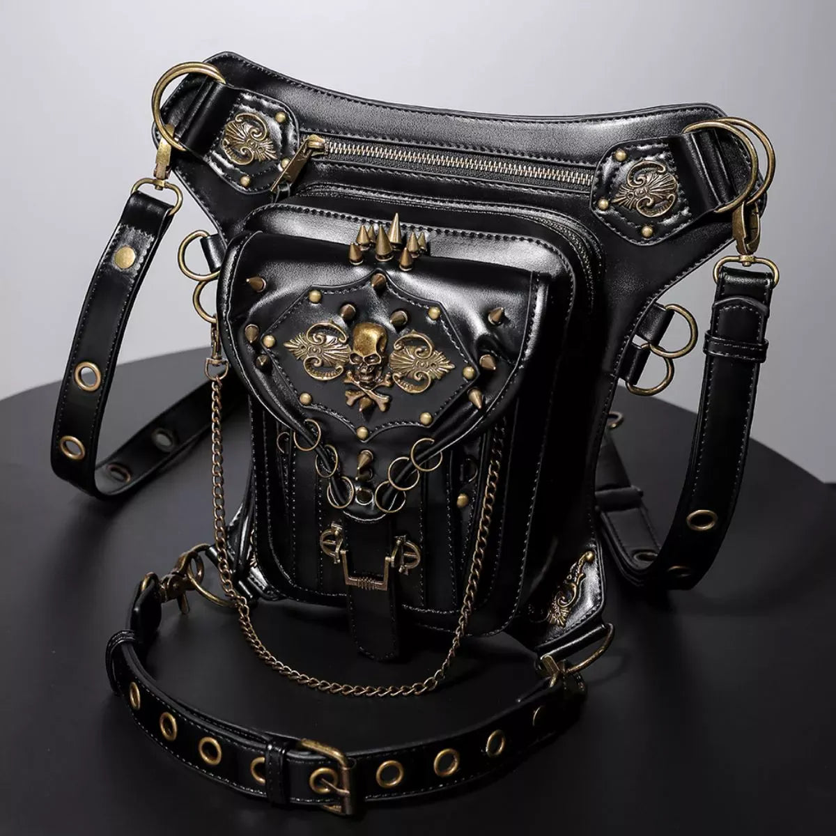 Trendsi Black / ONESIZE Steampunk Skull Decor Crossbody Bag