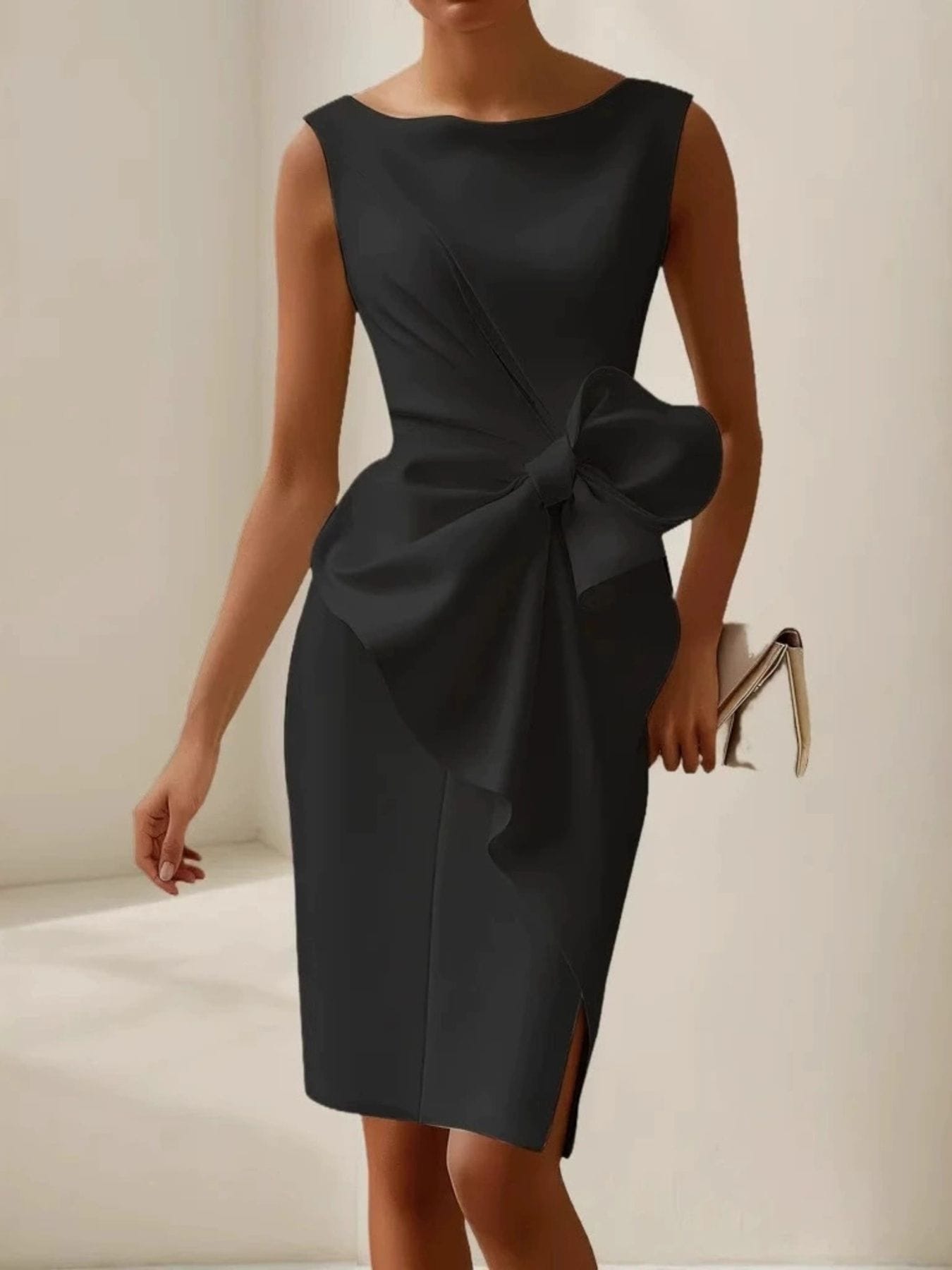Trendsi dress Black / S Full Size Bowknot Front Sleeveless Dress Plus Size