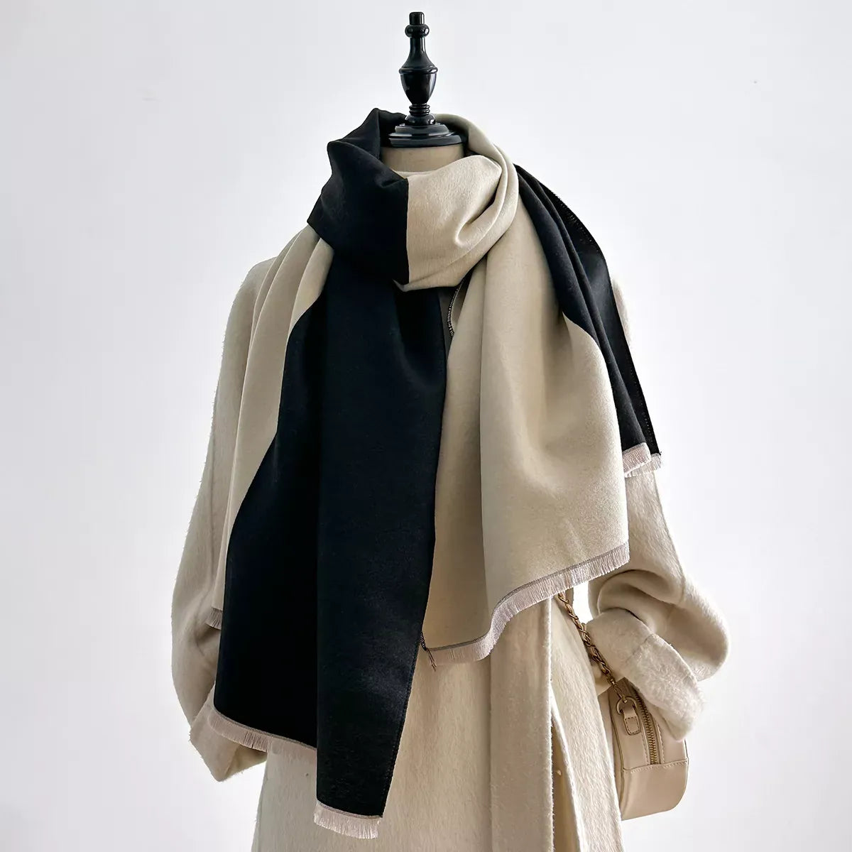 Trendsi Black / One Size Two-Tone Raw Hem Scarf