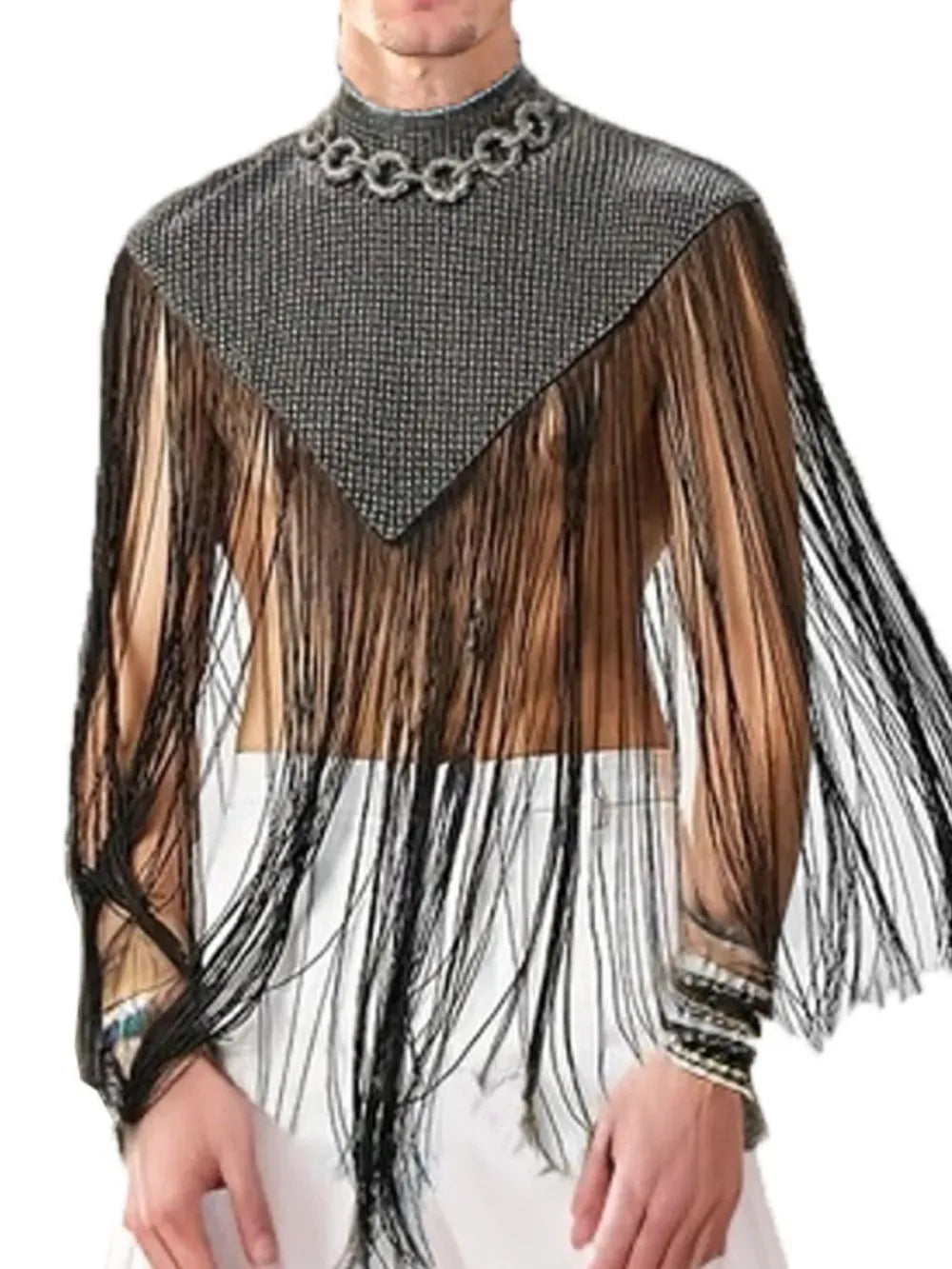 Trendsi Men's Full Size Tassel Hem Mock Neck Cap Plus Size