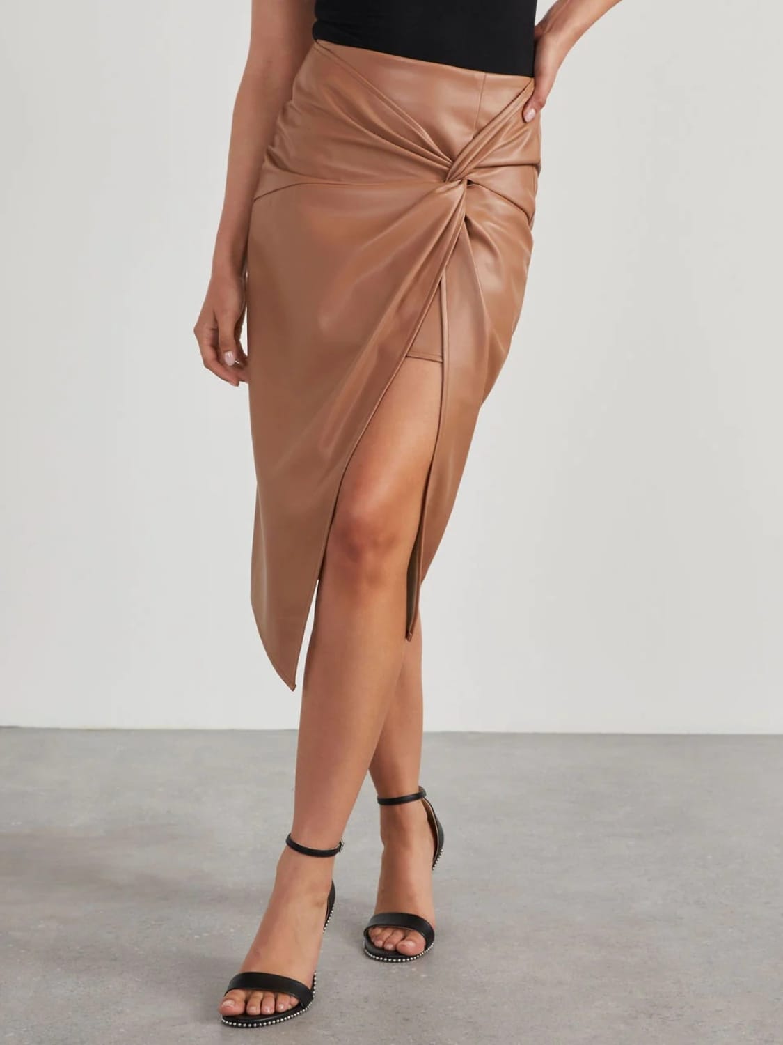Trendsi Tan / S Twist Detail High Waist Skirt
