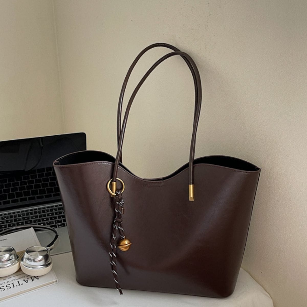 Trendsi Coffee Brown / One Size PU Leather Tote Bag