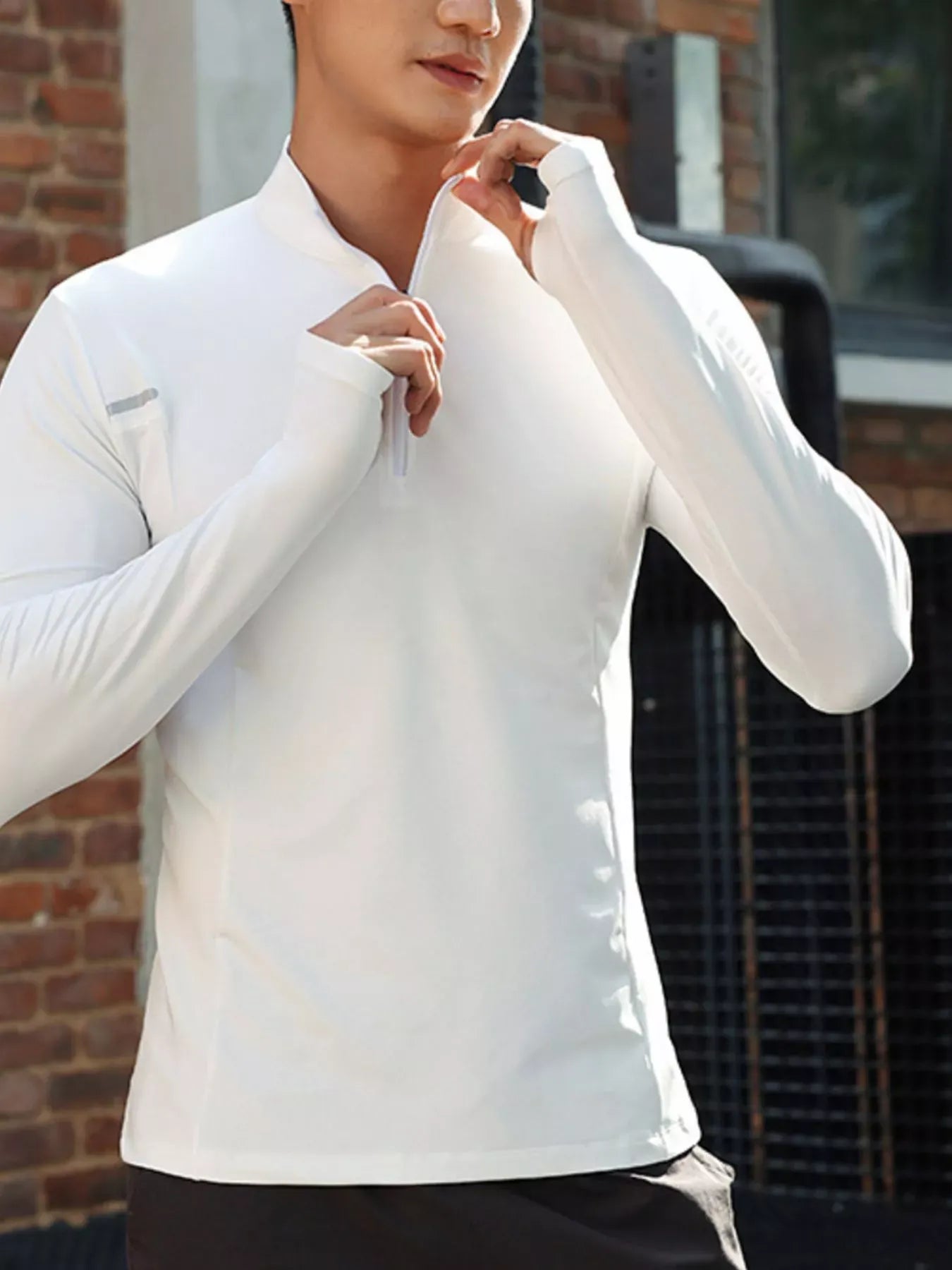 Trendsi Black / M Men's Plus Size Quarter Zip Long Sleeve Active T-Shirt