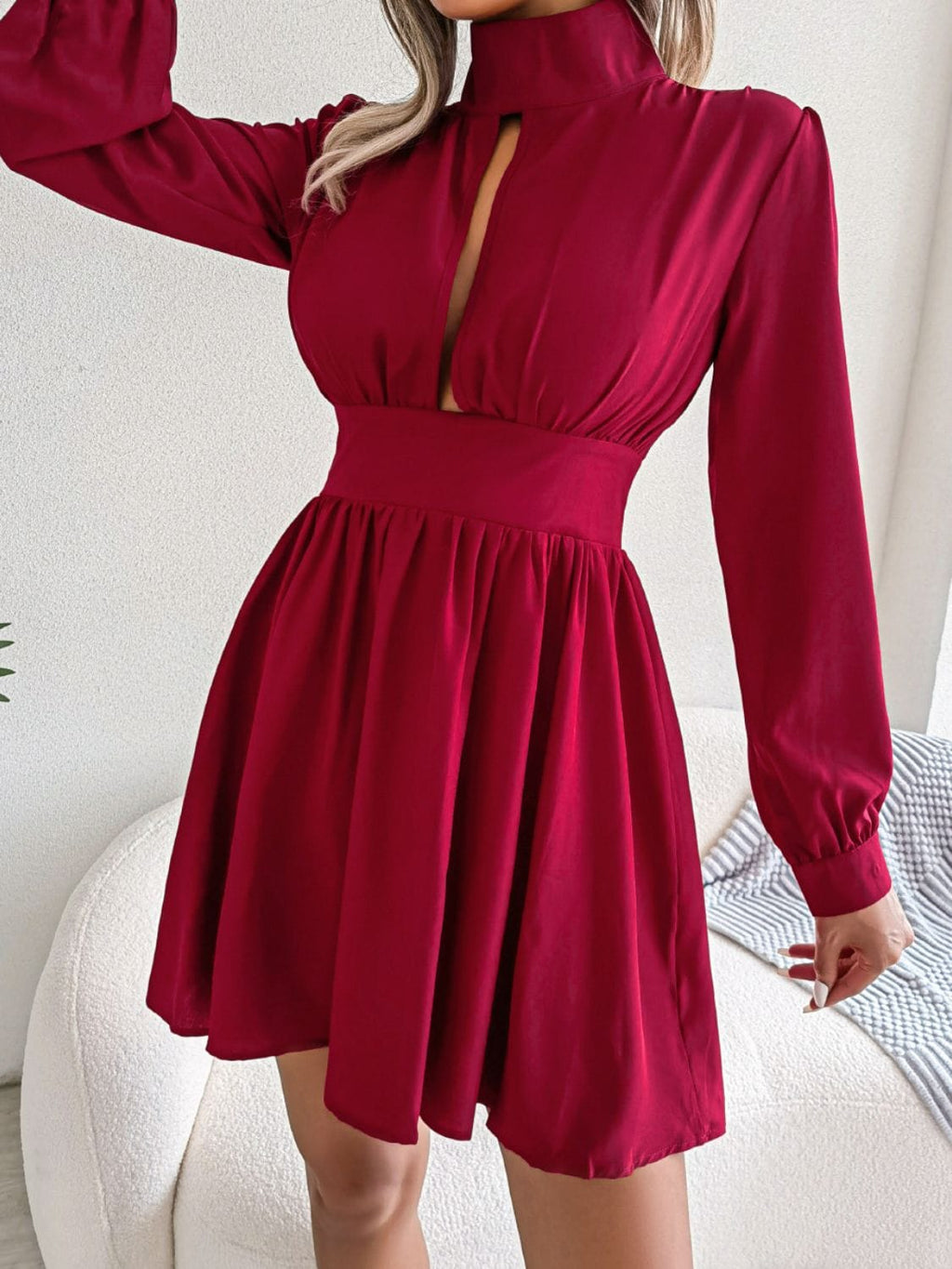 Trendsi Cutout Turtleneck A-Line Mini Dress