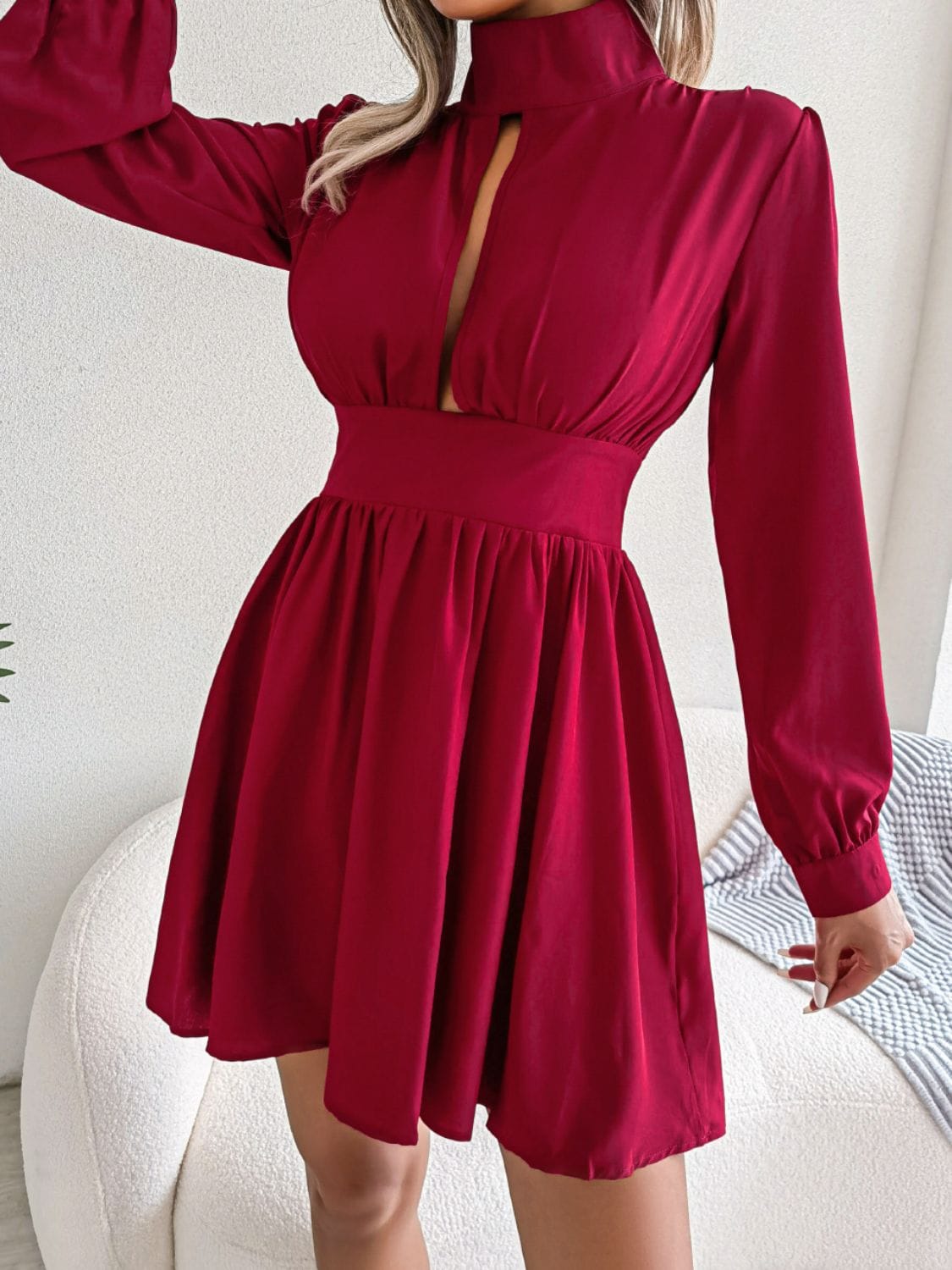 Trendsi Cutout Turtleneck A-Line Mini Dress