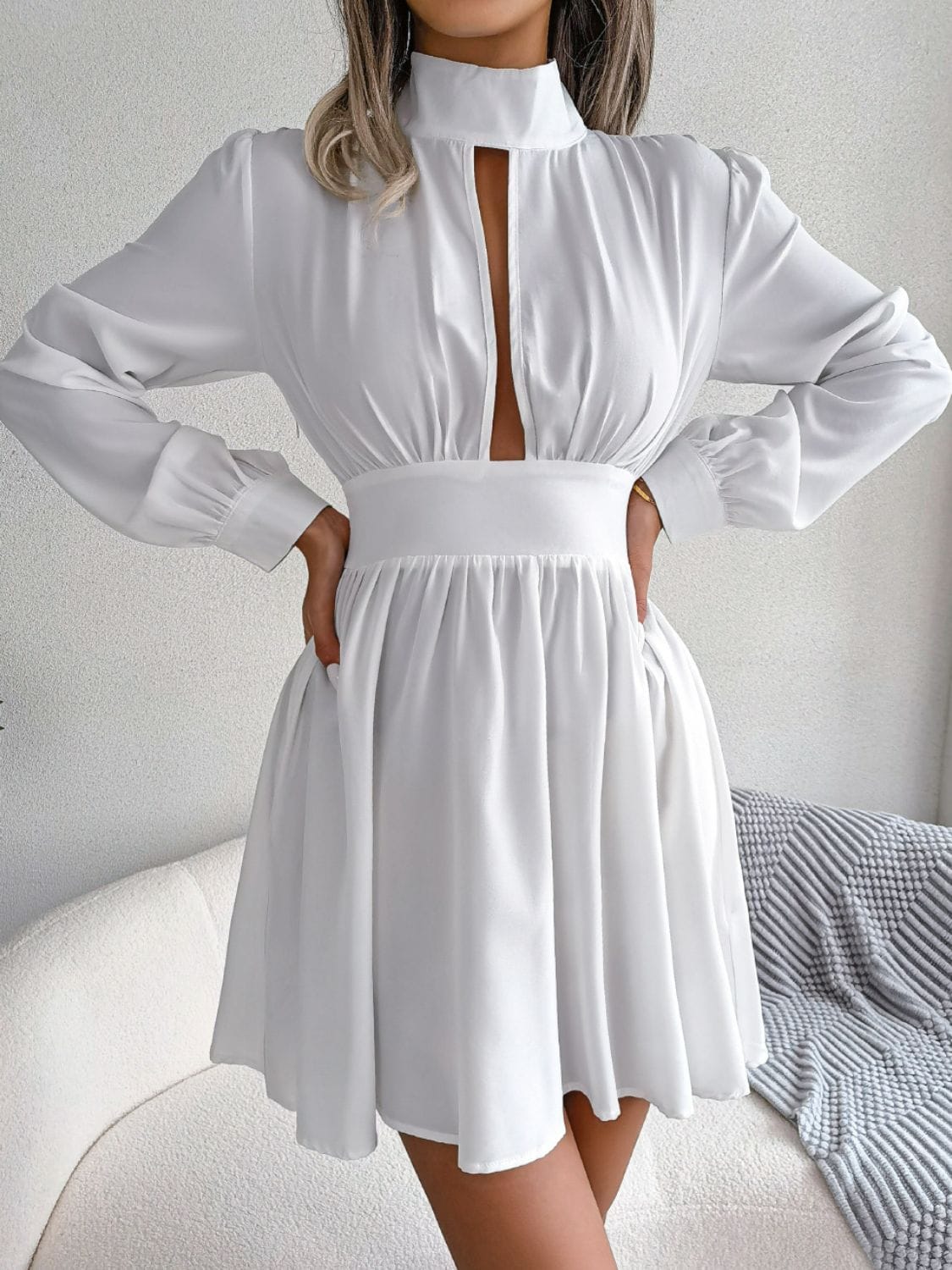 Trendsi Cutout Turtleneck A-Line Mini Dress