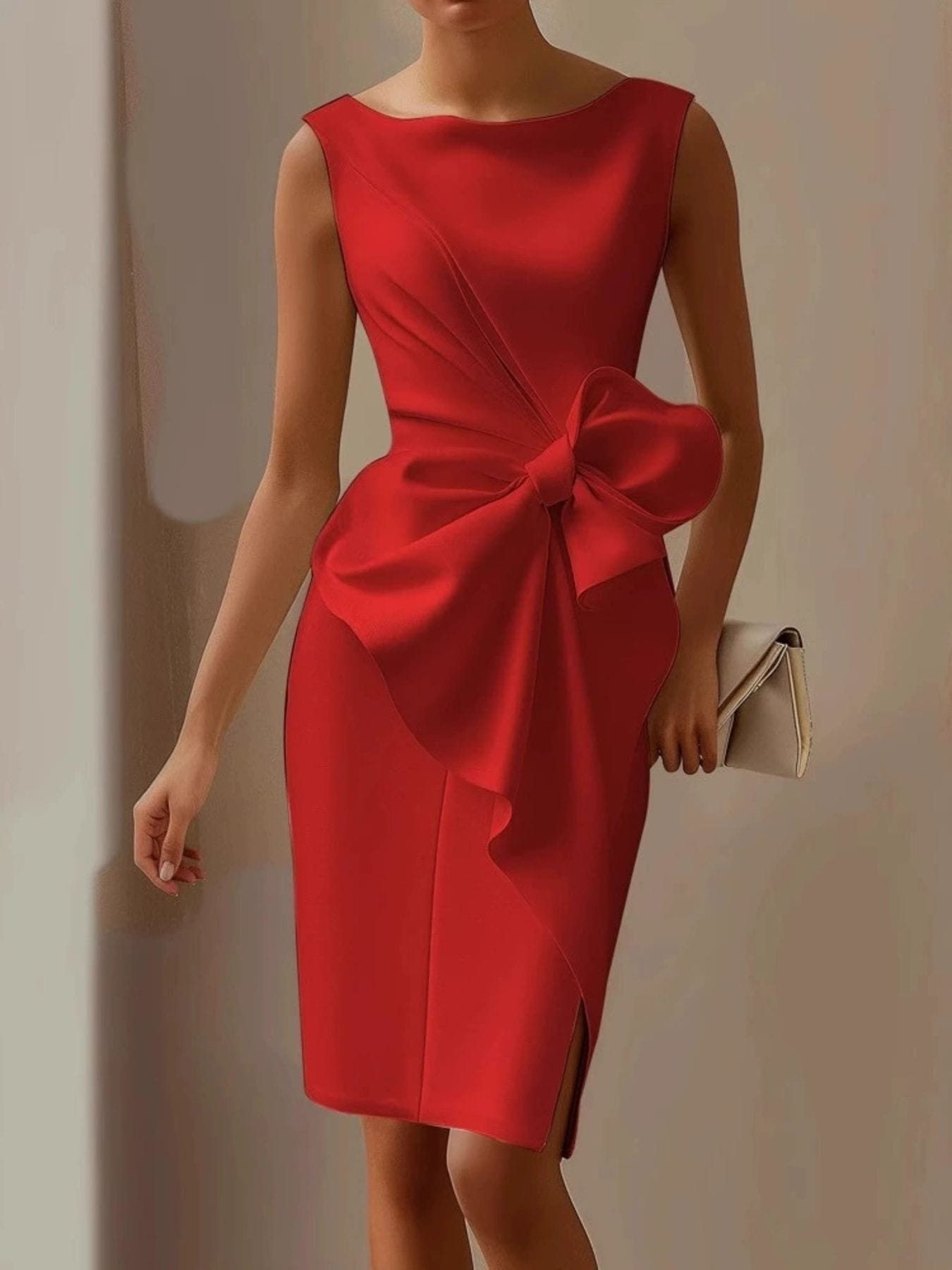 Trendsi dress Red / S Full Size Bowknot Front Sleeveless Dress Plus Size