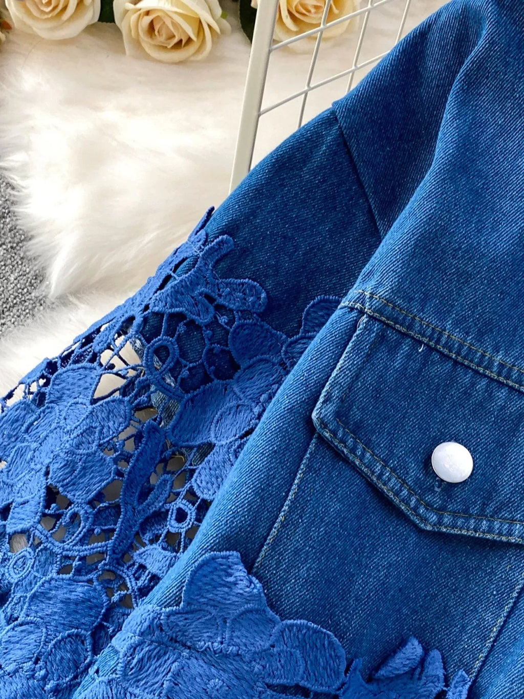 Trendsi Lace Patchwork Shacket and Pants Set