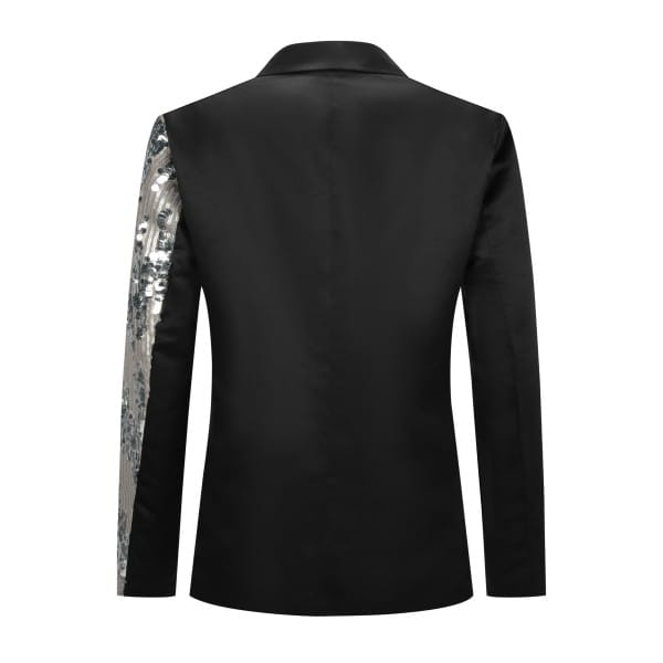 Cloud Style Silver / L Mens Sliver Sequin Patchwork Tuxedo Jacket