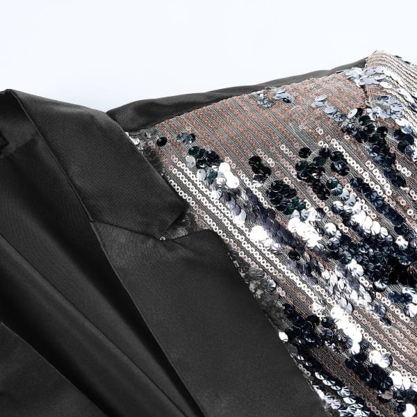 Cloud Style Silver / L Mens Sliver Sequin Patchwork Tuxedo Jacket
