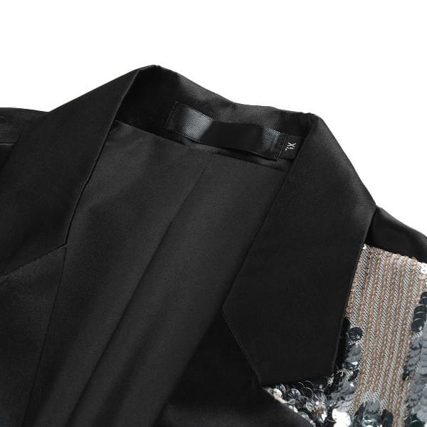 Cloud Style Silver / L Mens Sliver Sequin Patchwork Tuxedo Jacket