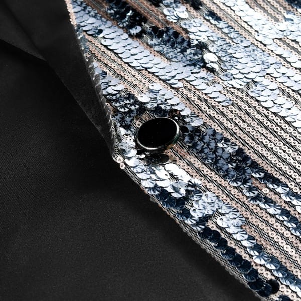 Cloud Style Silver / L Mens Sliver Sequin Patchwork Tuxedo Jacket