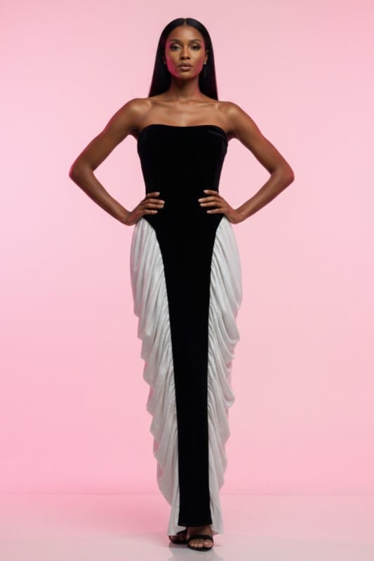 Athina Strapless Velvet & Chiffon Contrast Gown
