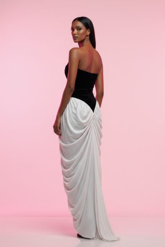 Athina Strapless Velvet & Chiffon Contrast Gown