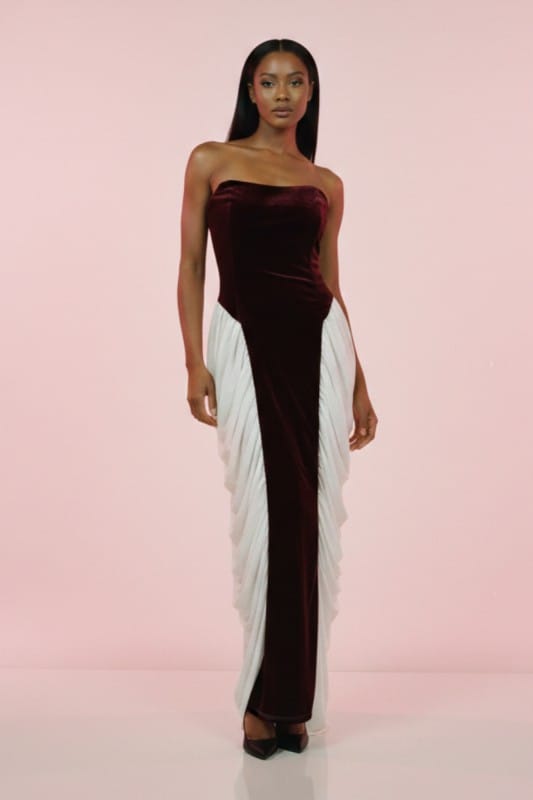 Athina Strapless Velvet & Chiffon Contrast Gown