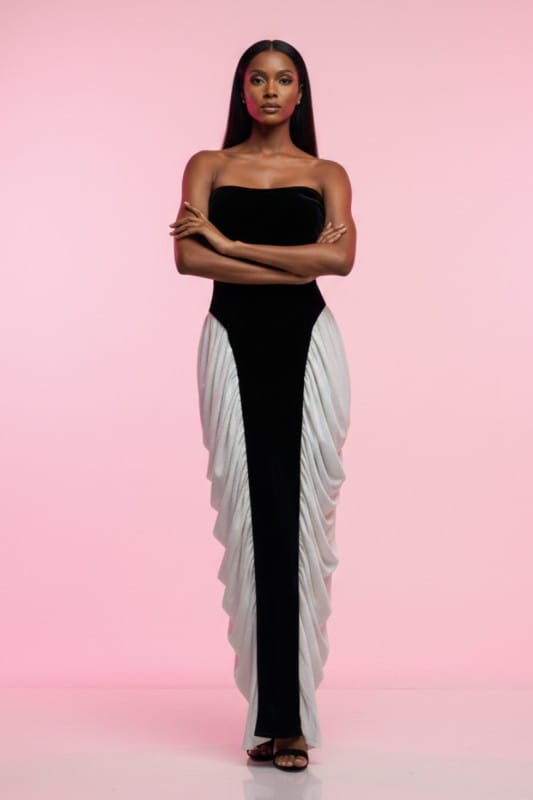 Athina Strapless Velvet & Chiffon Contrast Gown