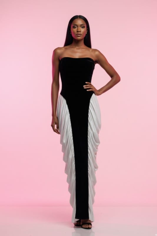 Athina Strapless Velvet & Chiffon Contrast Gown