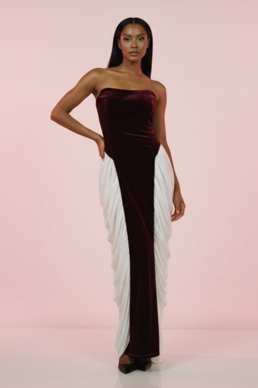 Athina Strapless Velvet & Chiffon Contrast Gown