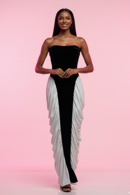Athina Strapless Velvet & Chiffon Contrast Gown