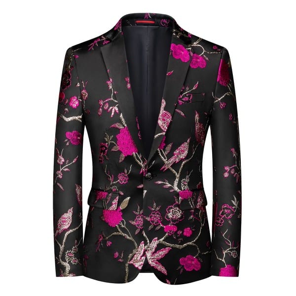 Cloud Style Mens One Button Notched Lapel Embroidered Blazer